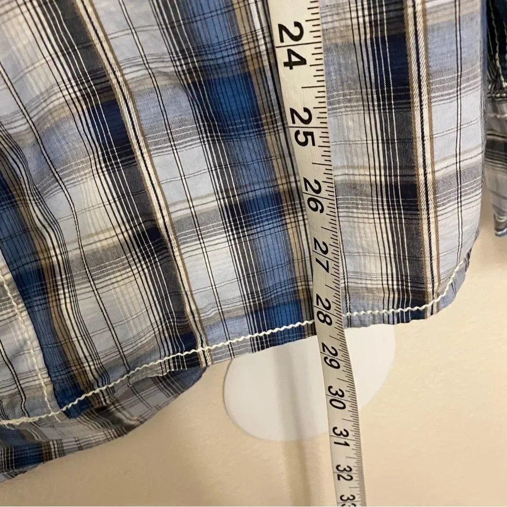 Buckle BKE athletic fit blue plaid thick stitch button up Western cotton shirt L - Picture 6 of 10
